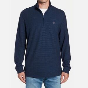 Vineyard Vines Men's Kennedy Stripe Saltwater 1/4 Zip Sweater Deep Bay